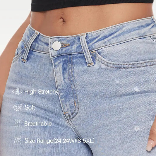 ONESO Mid-low Rise Baggy Jeans Stretchy WidLeg for Women Distressed Pants Light Blue/Dar!Blue Womenswear Bottom 8001 Lady BasicMinimalist Comfortable Denim Tummy ControlCurve Hugging Plus Size Regular Size BBL