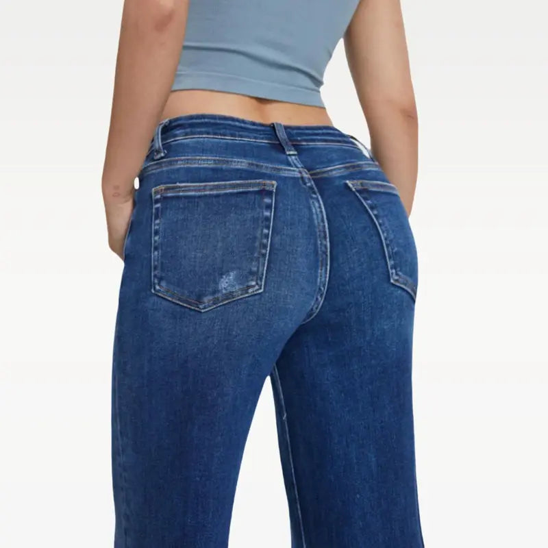 ONESO Mid-low Rise Baggy Jeans Stretchy WidLeg for Women Distressed Pants Light Blue/Dar!Blue Womenswear Bottom 8001 Lady BasicMinimalist Comfortable Denim Tummy ControlCurve Hugging Plus Size Regular Size BBL