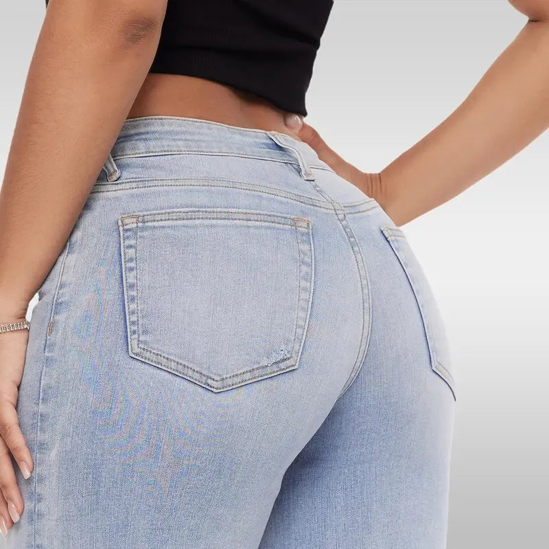 ONESO Mid-low Rise Baggy Jeans Stretchy WidLeg for Women Distressed Pants Light Blue/Dar!Blue Womenswear Bottom 8001 Lady BasicMinimalist Comfortable Denim Tummy ControlCurve Hugging Plus Size Regular Size BBL