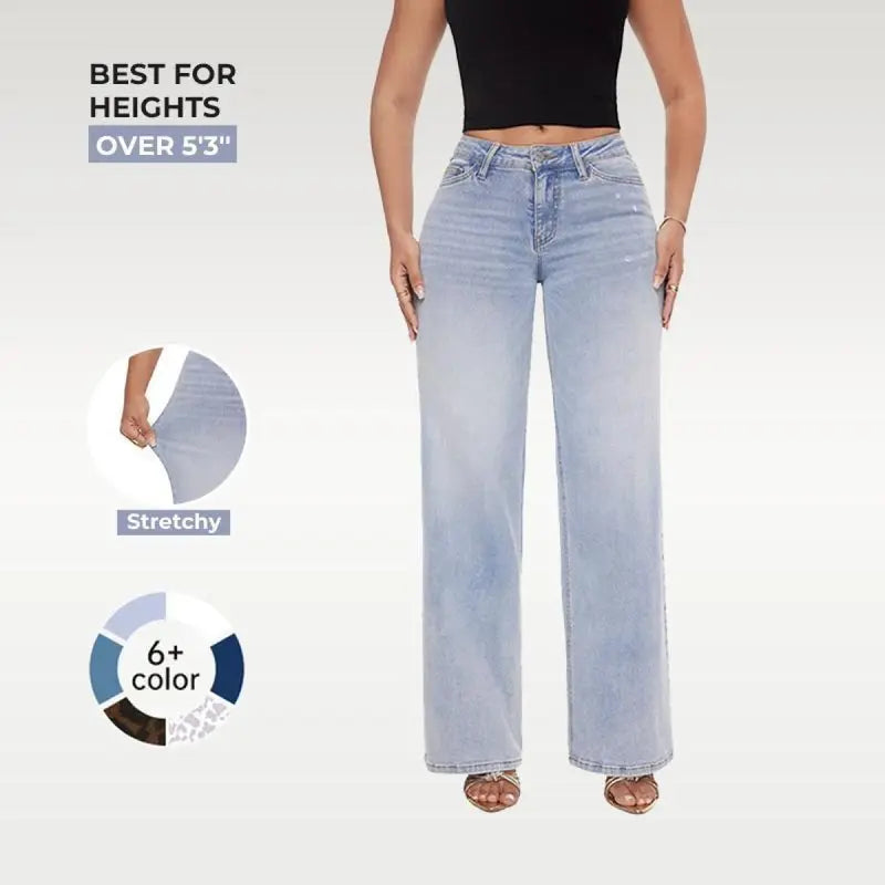 ONESO Mid-low Rise Baggy Jeans Stretchy WidLeg for Women Distressed Pants Light Blue/Dar!Blue Womenswear Bottom 8001 Lady BasicMinimalist Comfortable Denim Tummy ControlCurve Hugging Plus Size Regular Size BBL