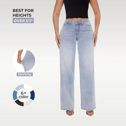 ONESO Mid-low Rise Baggy Jeans Stretchy WidLeg for Women Distressed Pants Light Blue/Dar!Blue Womenswear Bottom 8001 Lady BasicMinimalist Comfortable Denim Tummy ControlCurve Hugging Plus Size Regular Size BBL