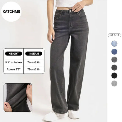 KatchMe Women's Trendy Denim High WaistMulti-Pocket Wide Leg Jeans,, Street StretchWomenswear, Baggy Jeans Outfit